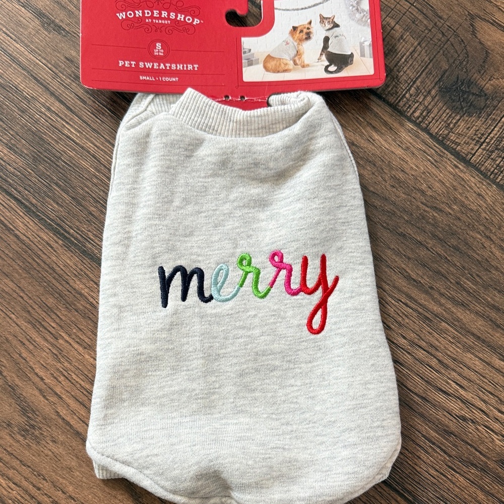 Wondershop Light Gray Pet Sweatshirt with Multicolor 'Merry' New